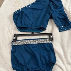 Blue Dance 2 piece dance costume with Sparkling Accents. Used for Jazz solo 4x.